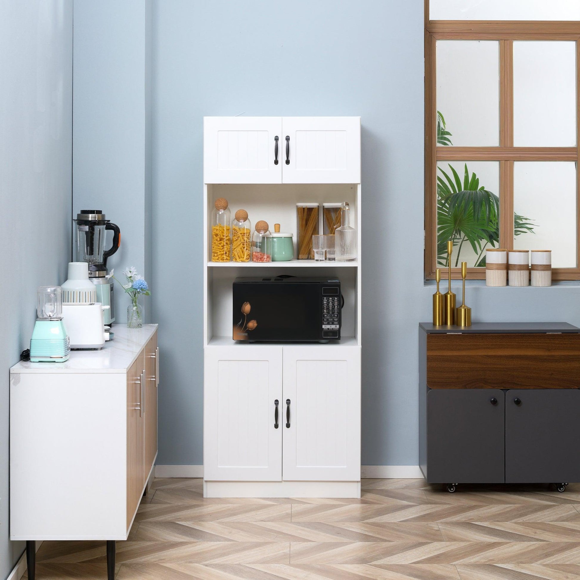 HOMCOM White Kitchen Cupboard with Adjustable Shelves - ALL4U RETAILER LTD