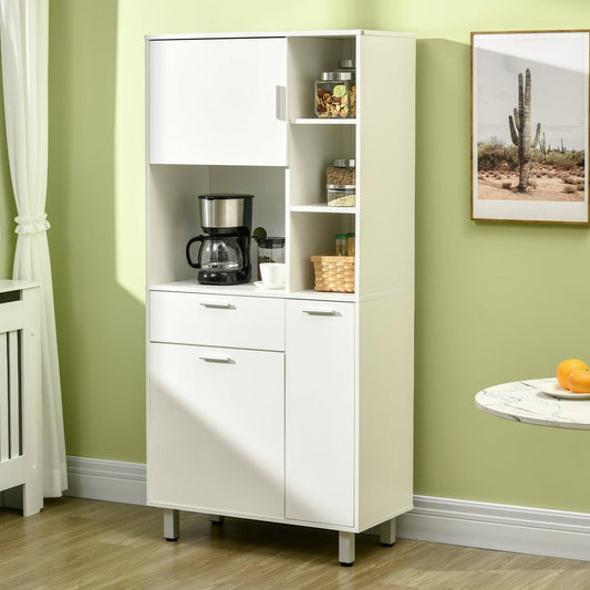 HOMCOM White Kitchen Cupboard with Shelves & Drawer - ALL4U RETAILER LTD