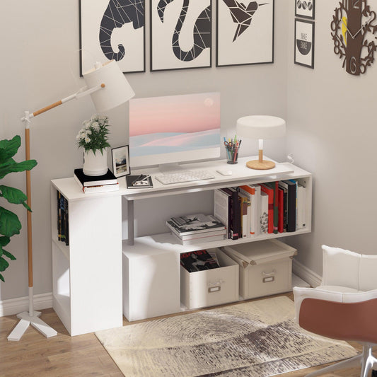 HOMCOM White L-Shaped Corner Desk - 360° Rotation & Storage - ALL4U RETAILER LTD