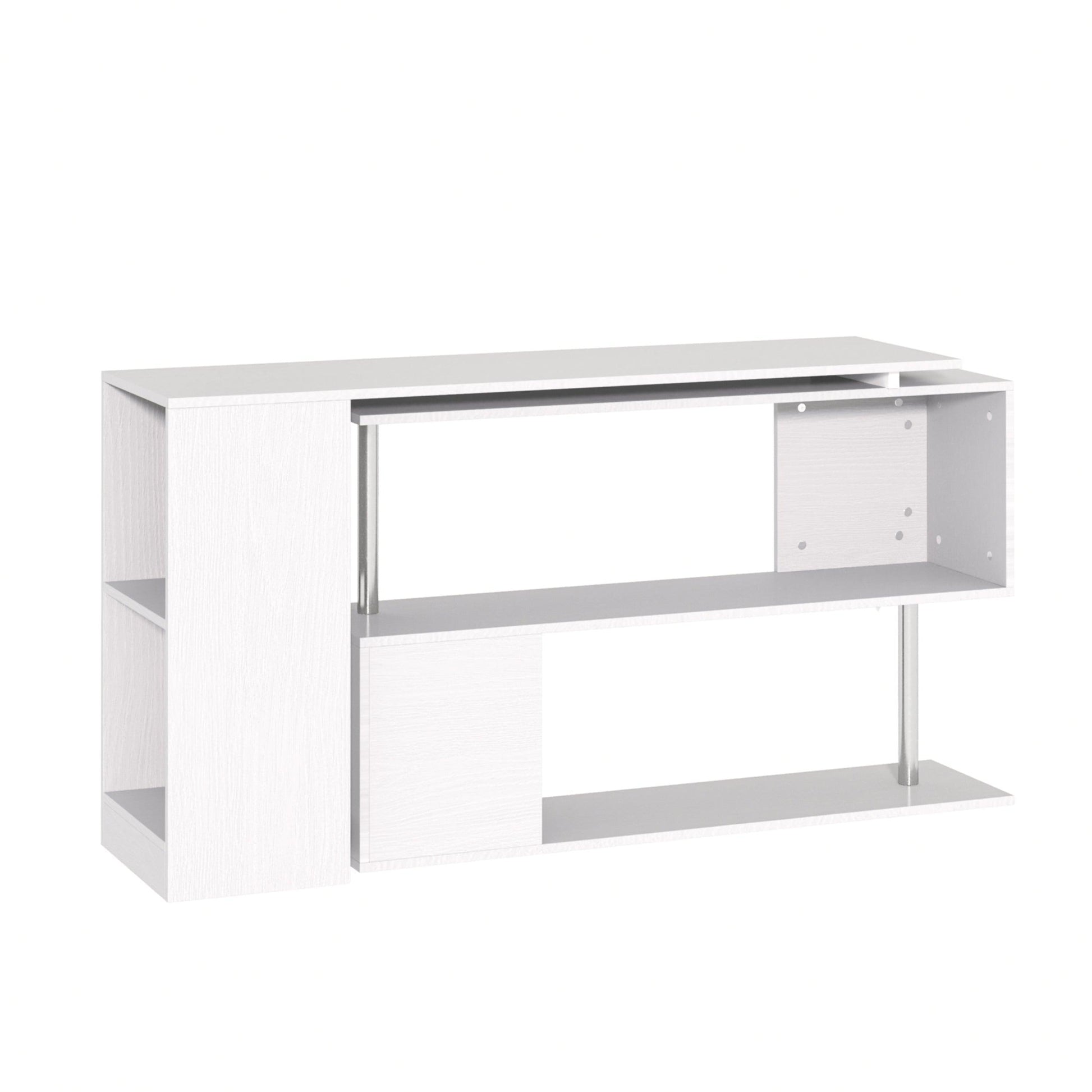 HOMCOM White L-Shaped Corner Desk - 360° Rotation & Storage - ALL4U RETAILER LTD