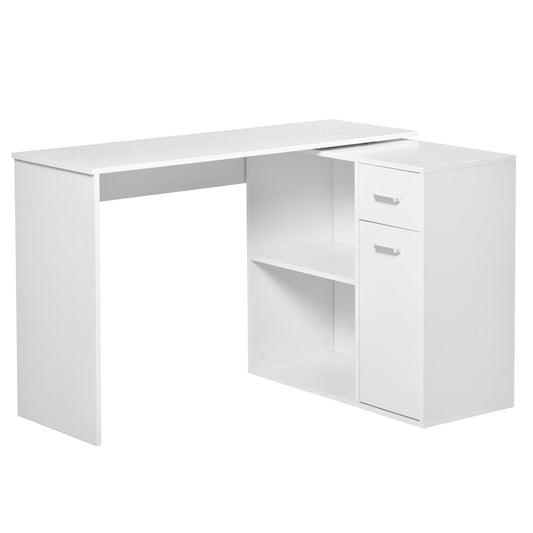 HOMCOM White L-Shaped Corner Desk with Storage - Home Office - ALL4U RETAILER LTD
