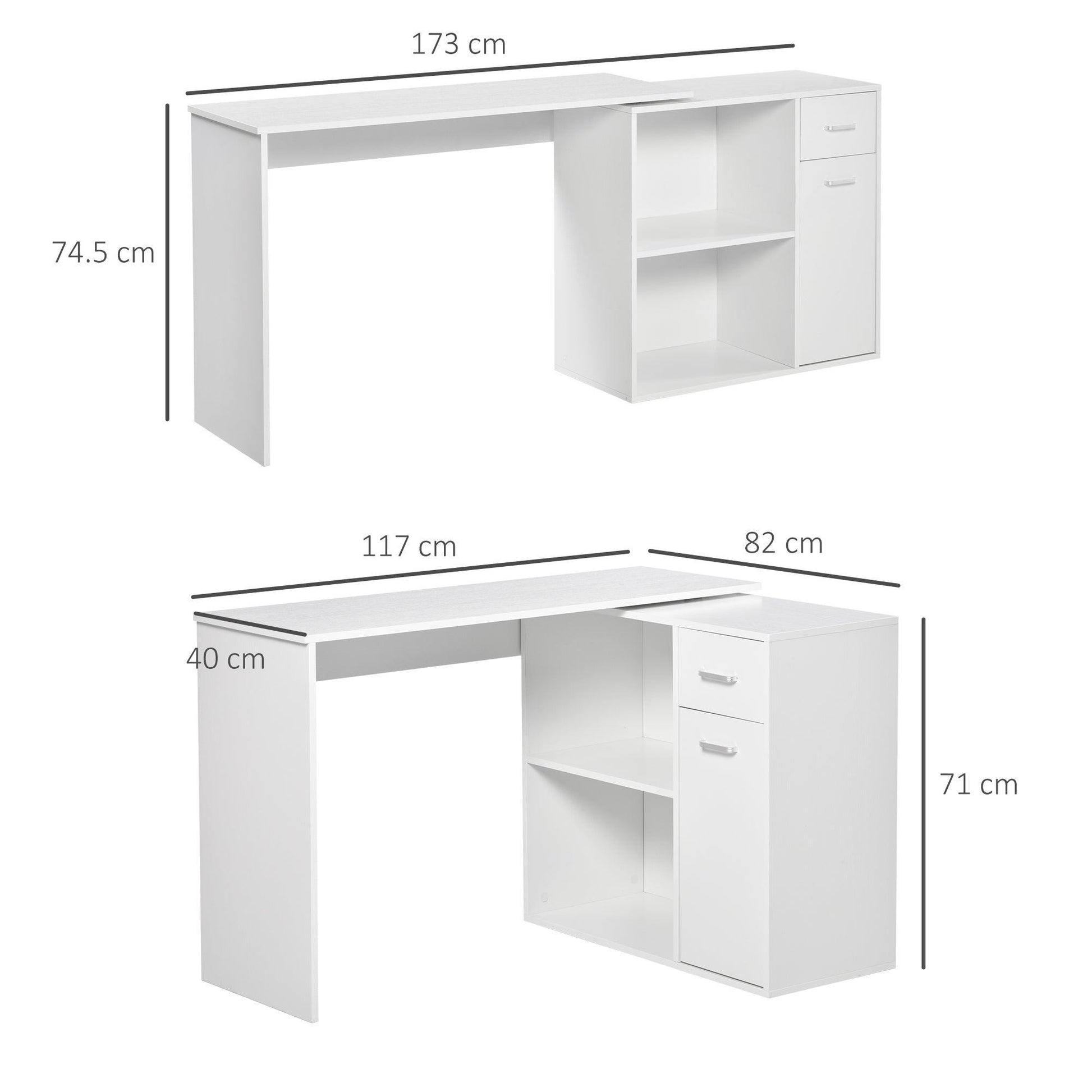 HOMCOM White L-Shaped Corner Desk with Storage - Home Office - ALL4U RETAILER LTD