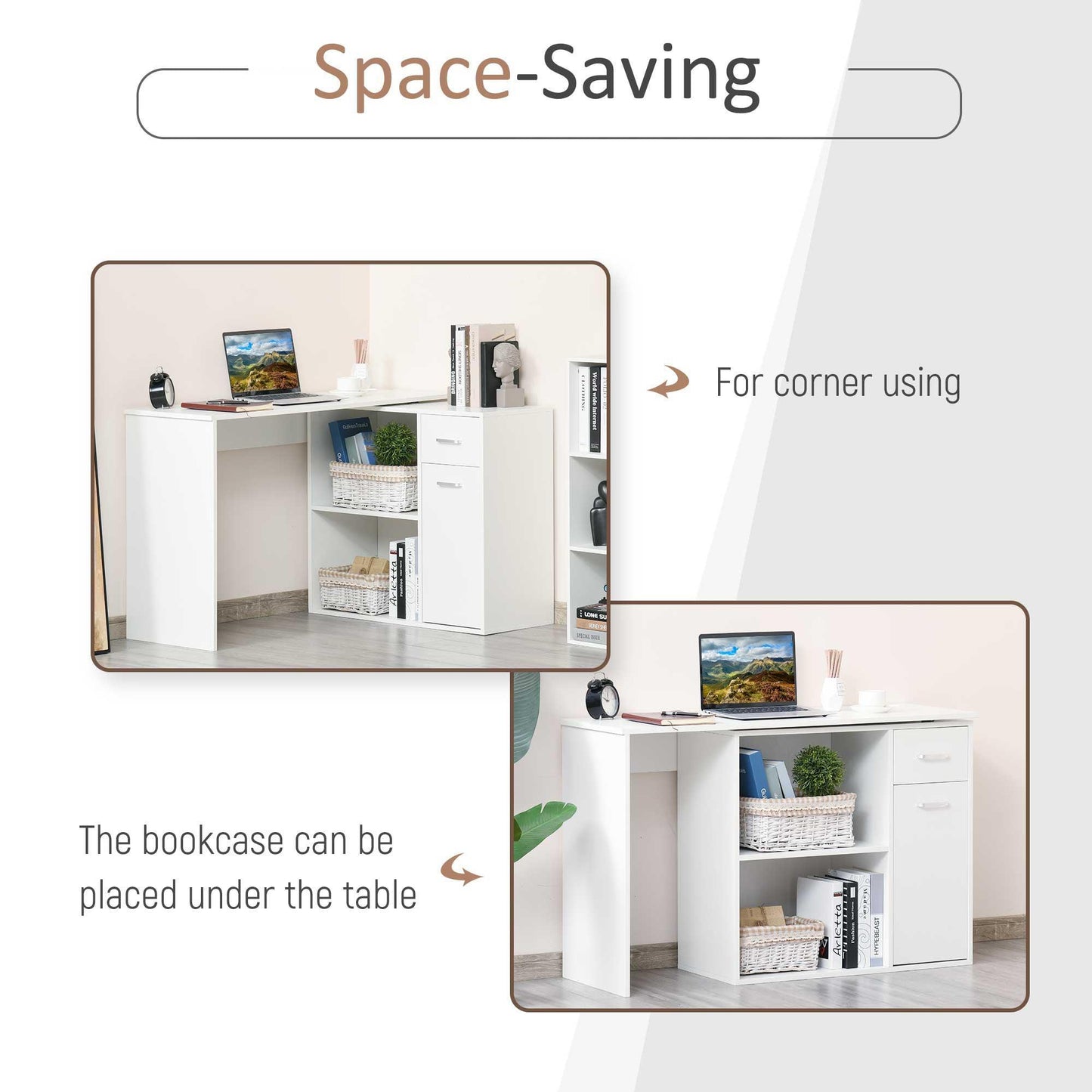 HOMCOM White L-Shaped Corner Desk with Storage - Home Office - ALL4U RETAILER LTD