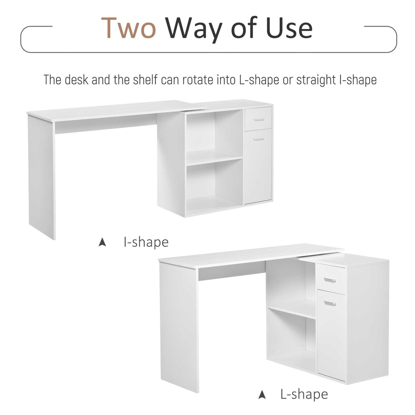 HOMCOM White L-Shaped Corner Desk with Storage - Home Office - ALL4U RETAILER LTD