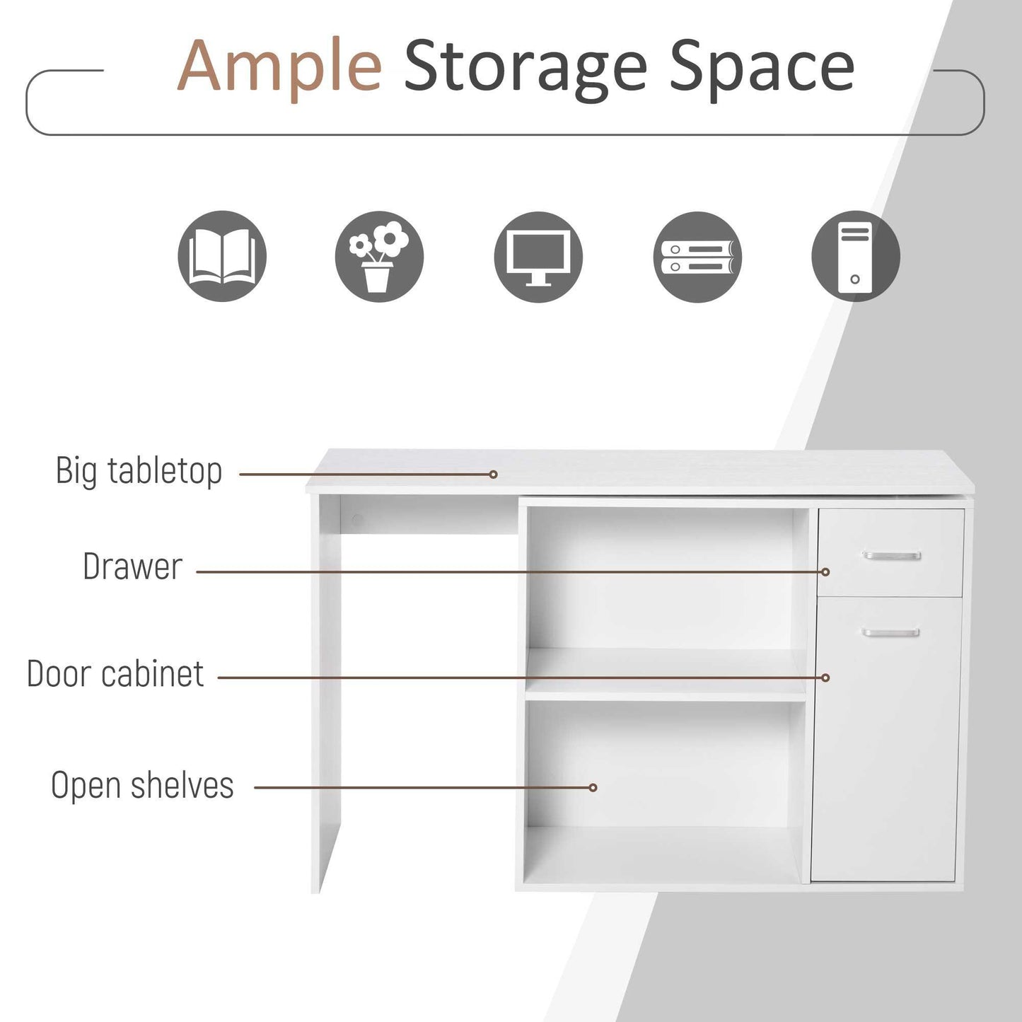 HOMCOM White L-Shaped Corner Desk with Storage - Home Office - ALL4U RETAILER LTD