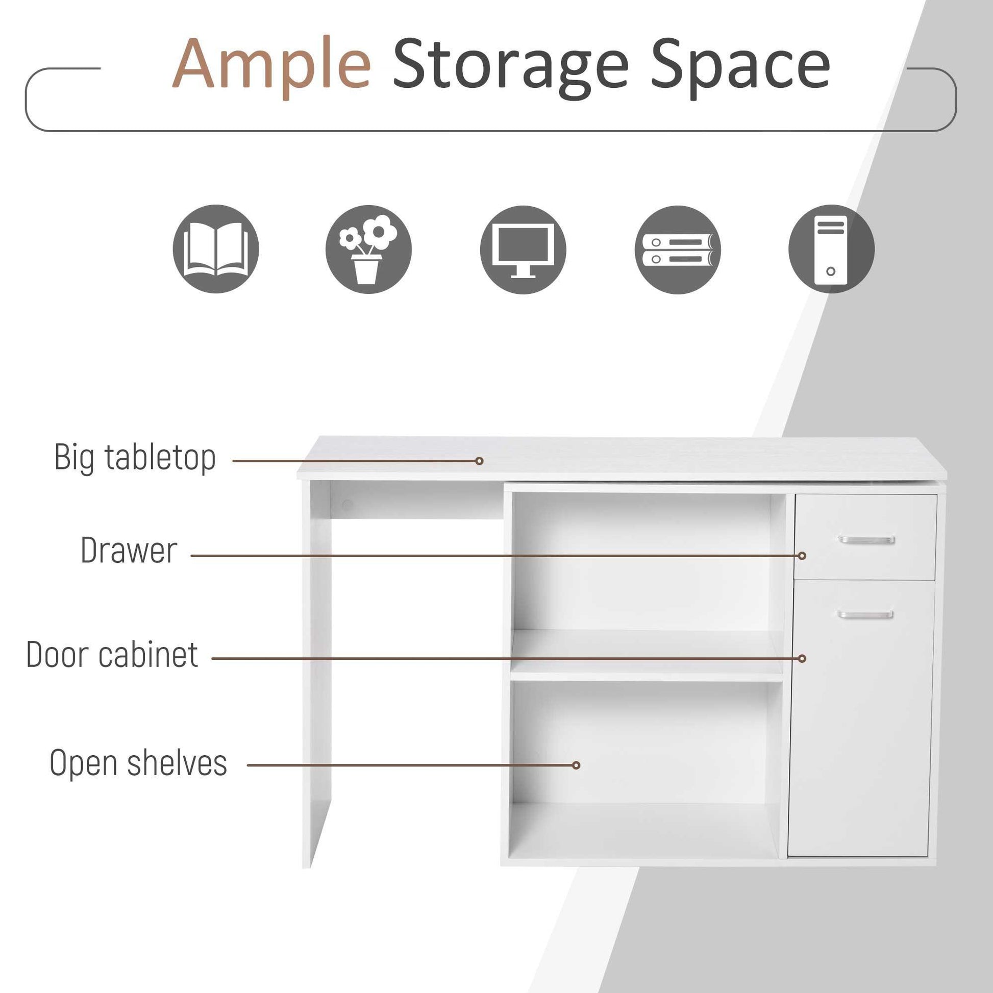 HOMCOM White L-Shaped Corner Desk with Storage - Home Office - ALL4U RETAILER LTD