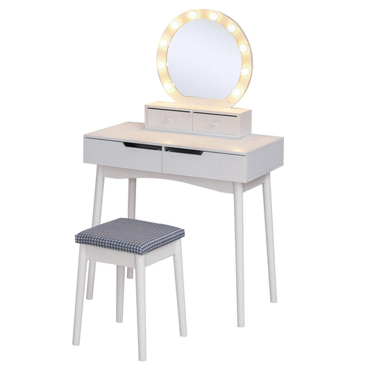 HOMCOM White Makeup Dresser with LED Light and 4 Drawers - ALL4U RETAILER LTD