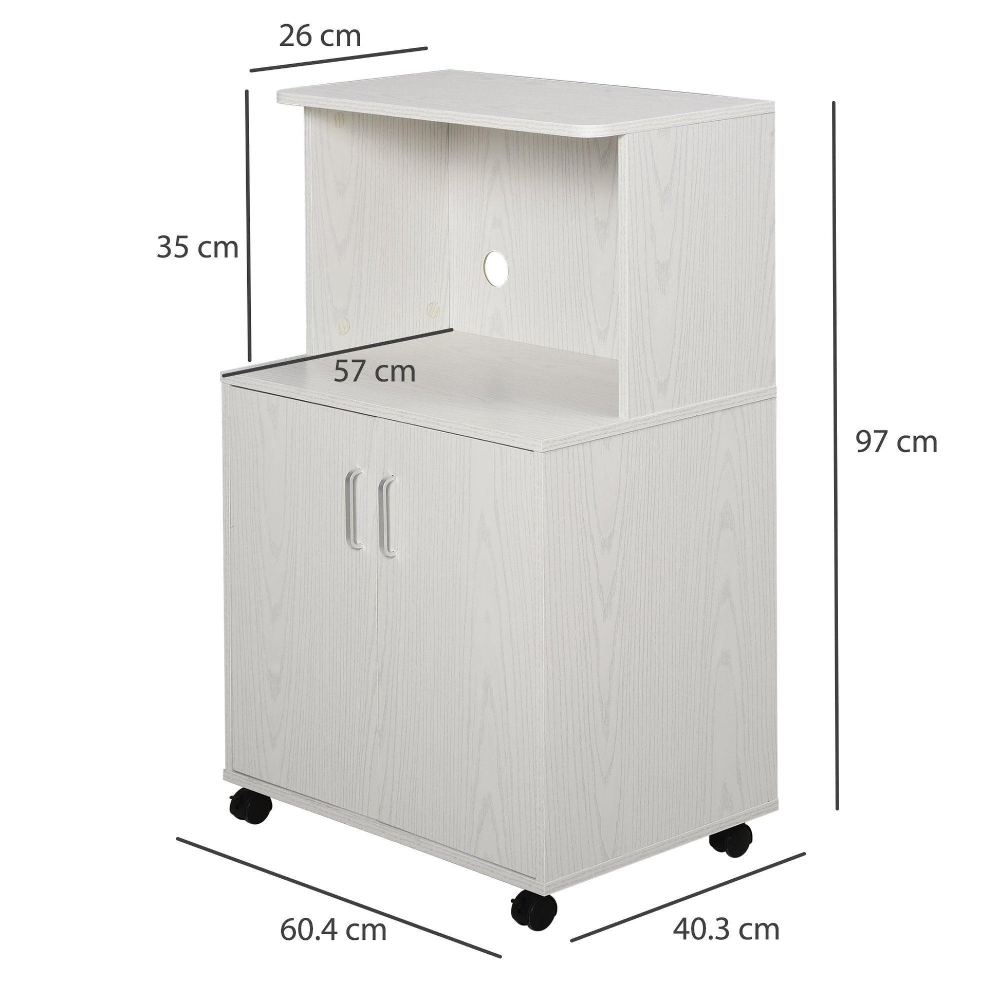 HOMCOM White Microwave Cart: Compact & Convenient Trolley - ALL4U RETAILER LTD