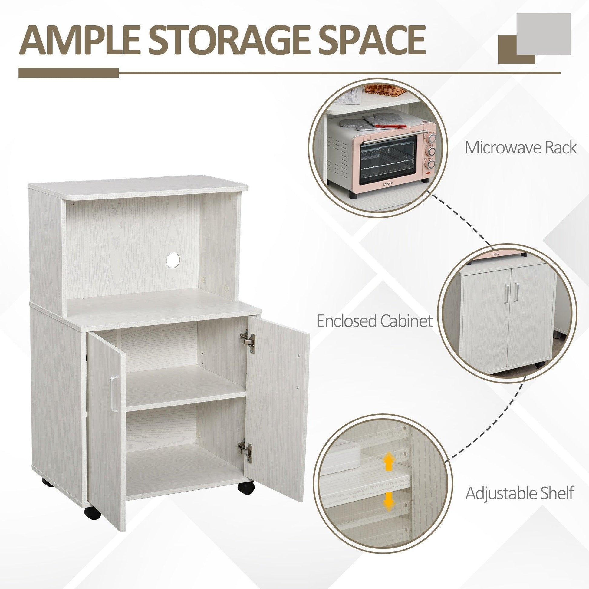 HOMCOM White Microwave Cart: Compact & Convenient Trolley - ALL4U RETAILER LTD