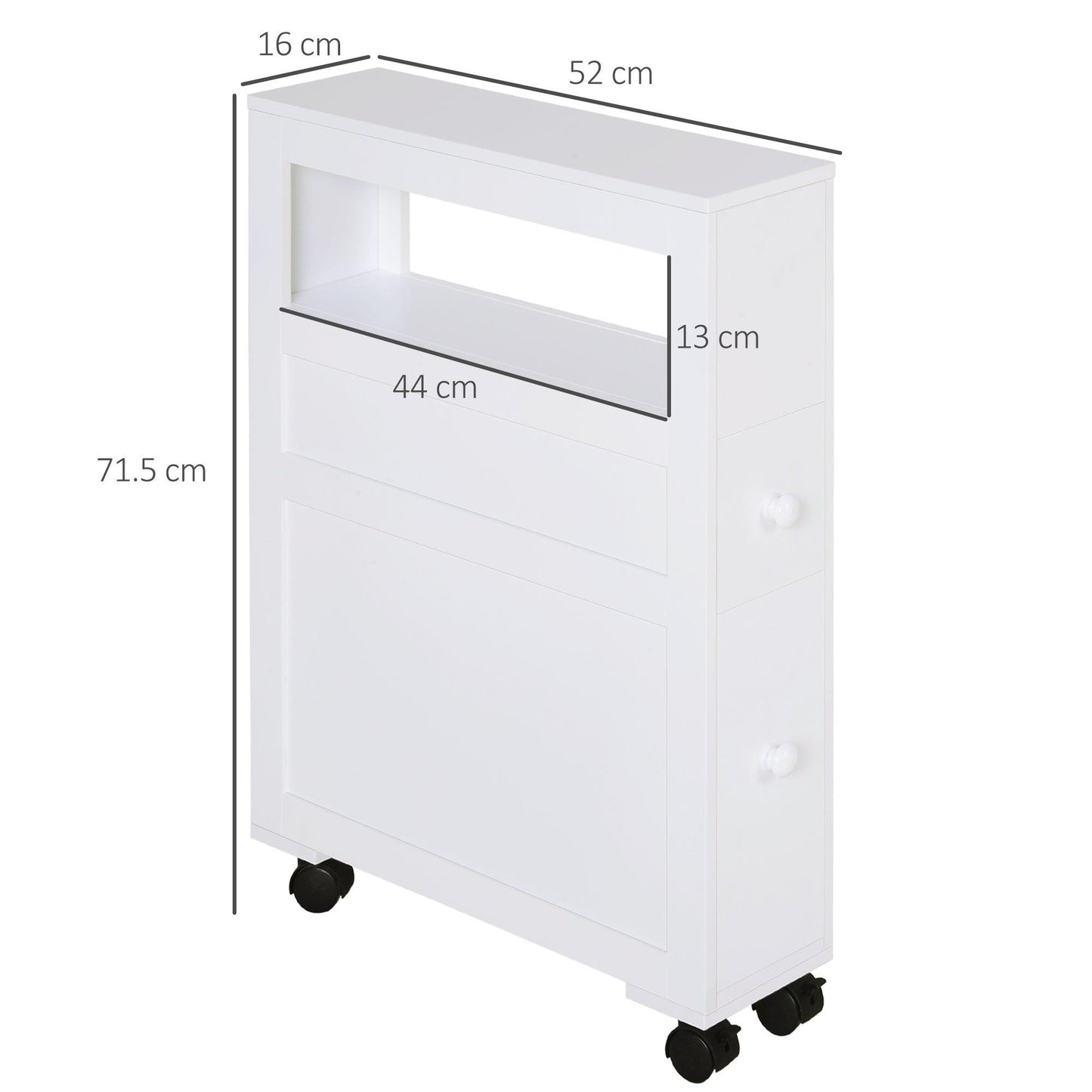 HOMCOM White Narrow Bathroom Cabinet - Compact Rolling Design - ALL4U RETAILER LTD