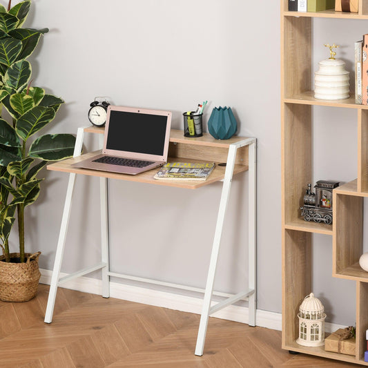 HOMCOM White Oak Writing Desk with Storage Shelf - ALL4U RETAILER LTD