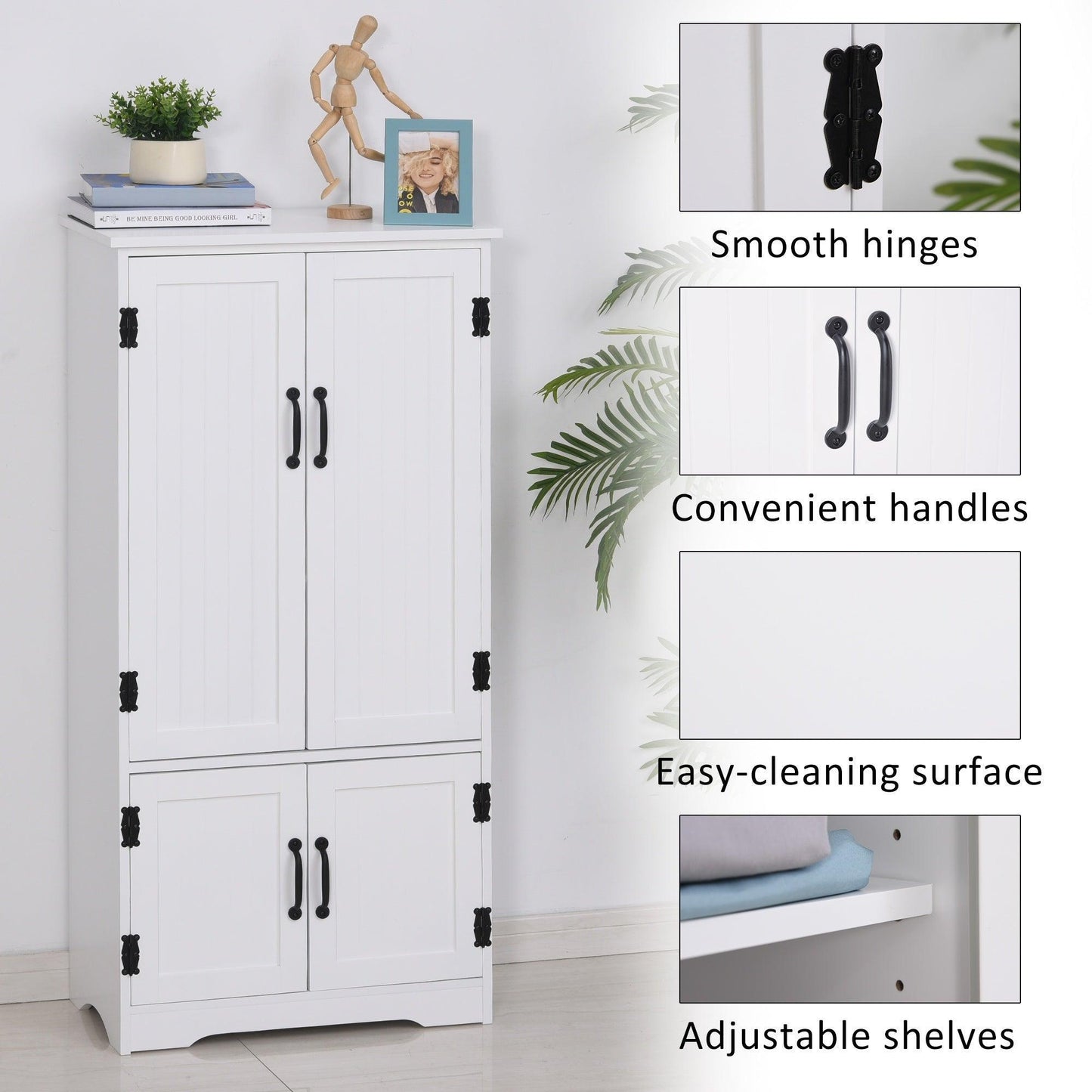 HOMCOM White Pantry Cabinet with Adjustable Shelves - ALL4U RETAILER LTD