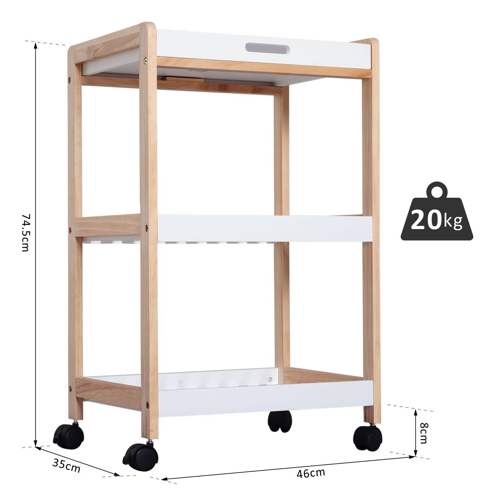 HOMCOM White Rolling Kitchen Cart - 3-Tier Storage - ALL4U RETAILER LTD