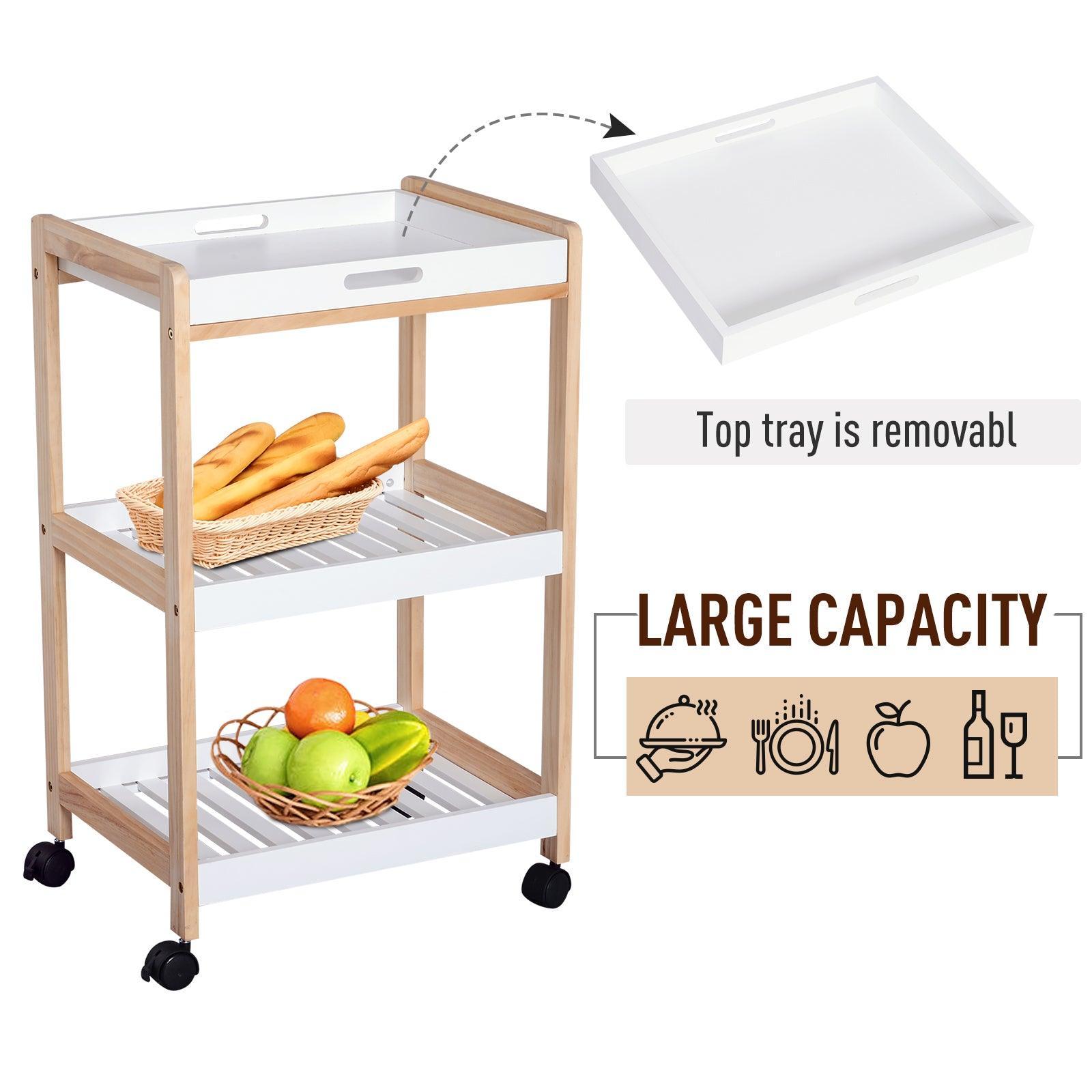 HOMCOM White Rolling Kitchen Cart - 3-Tier Storage - ALL4U RETAILER LTD