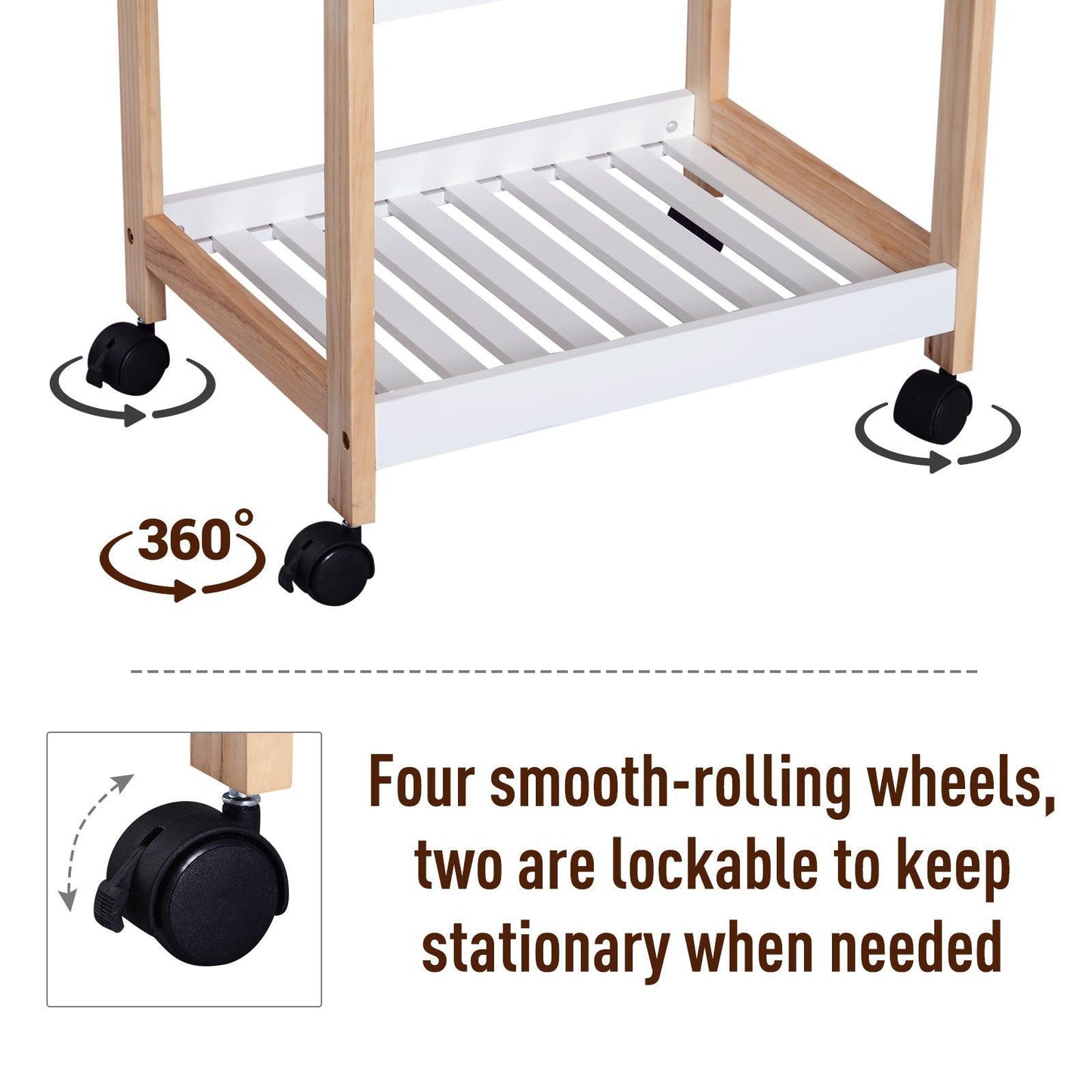 HOMCOM White Rolling Kitchen Cart - 3-Tier Storage - ALL4U RETAILER LTD