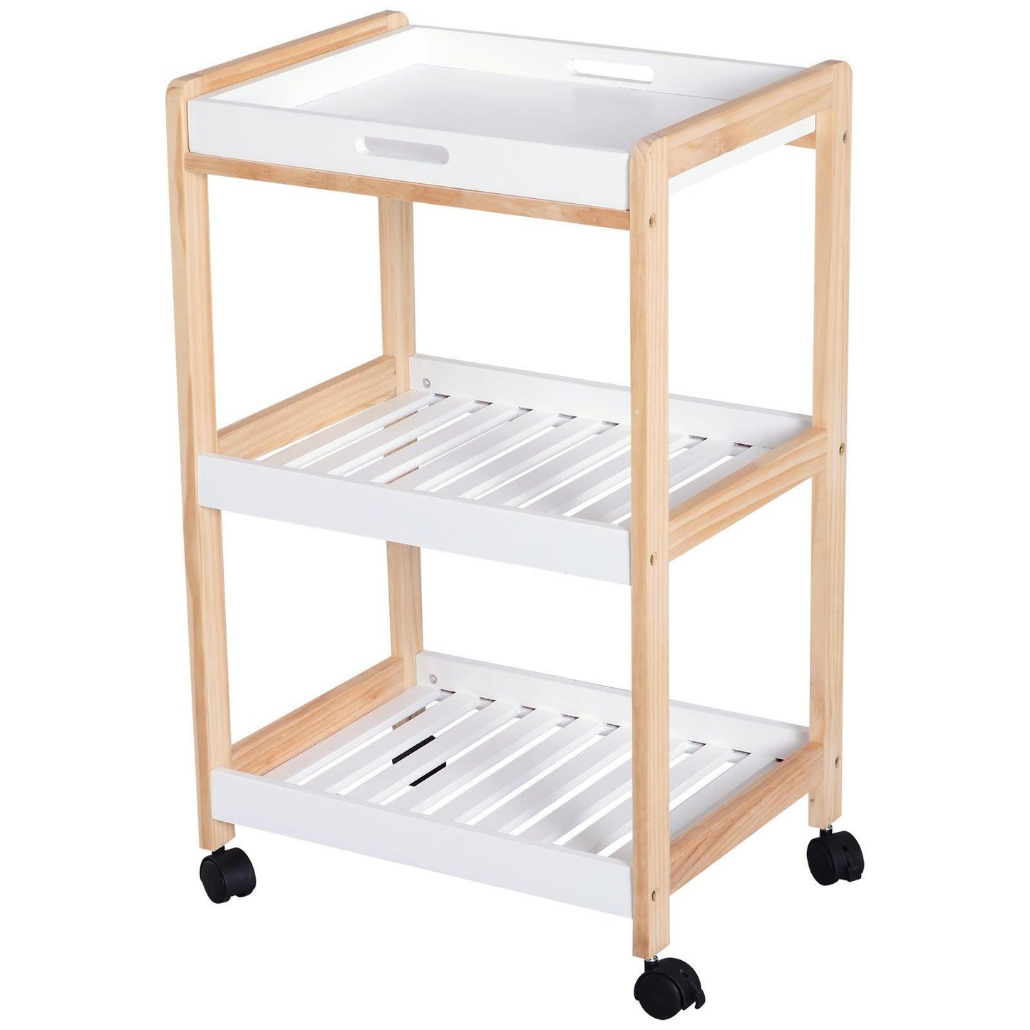 HOMCOM White Rolling Kitchen Cart - 3-Tier Storage - ALL4U RETAILER LTD