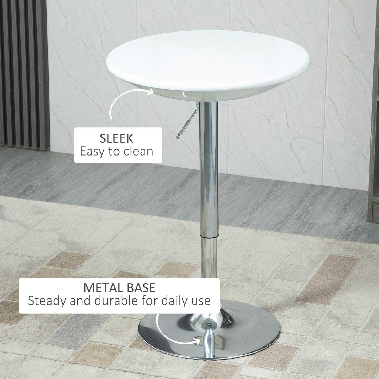 HOMCOM White Round Bar Table – Adjustable Height, Modern Design - ALL4U RETAILER LTD