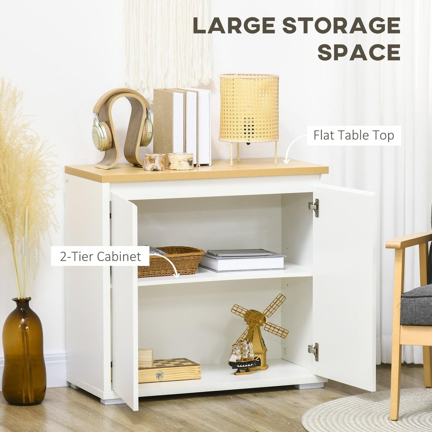 HOMCOM White Storage Cabinet: Double Doors, Adjustable Shelf - ALL4U RETAILER LTD