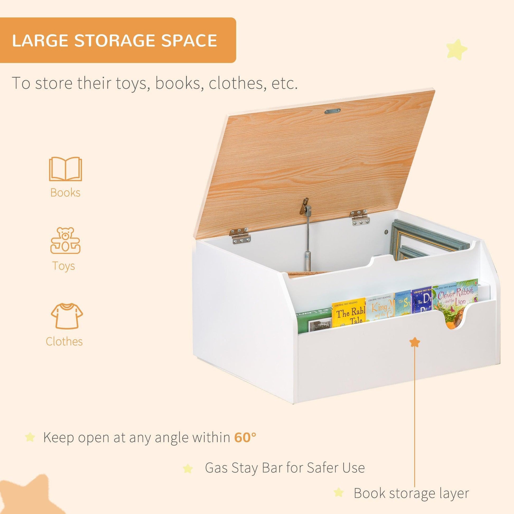 HOMCOM White Toy Box Storage Chest with Book Slot - ALL4U RETAILER LTD