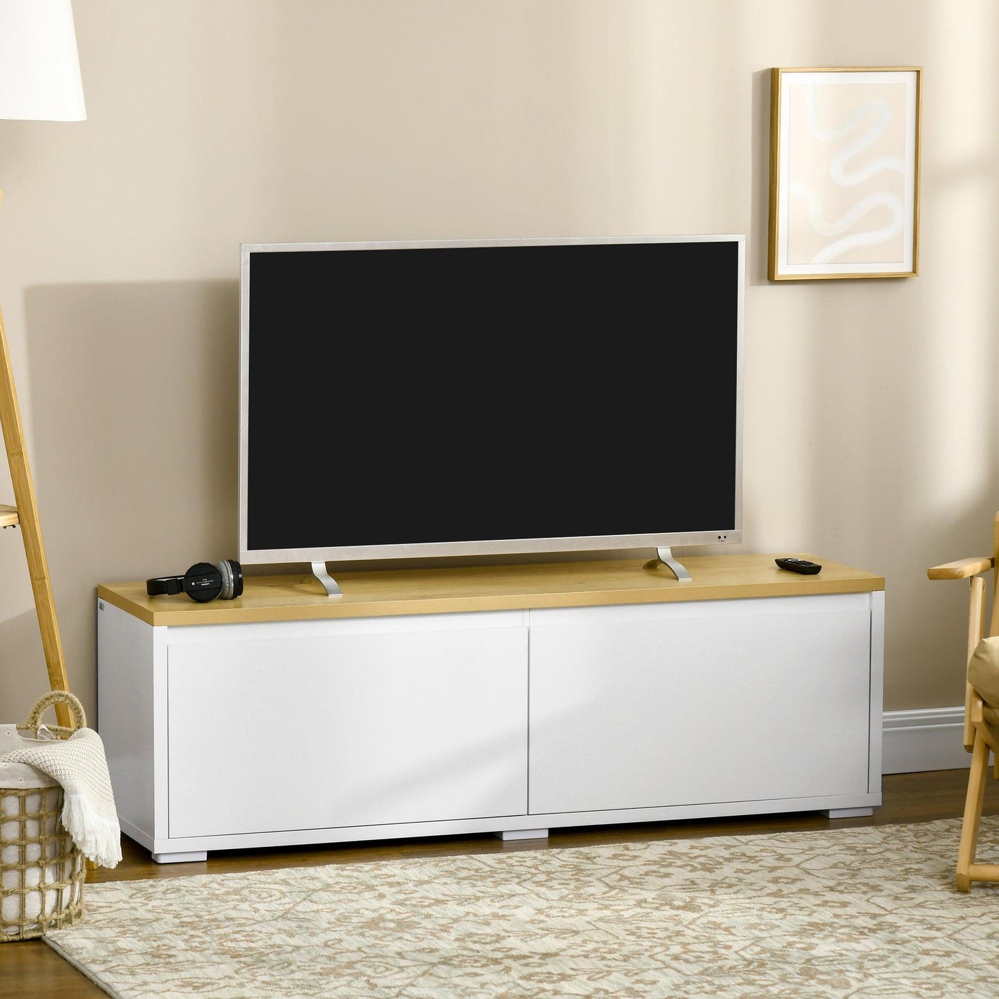 HOMCOM White TV Stand - Stylish 65 Wood Entertainment - ALL4U RETAILER LTD