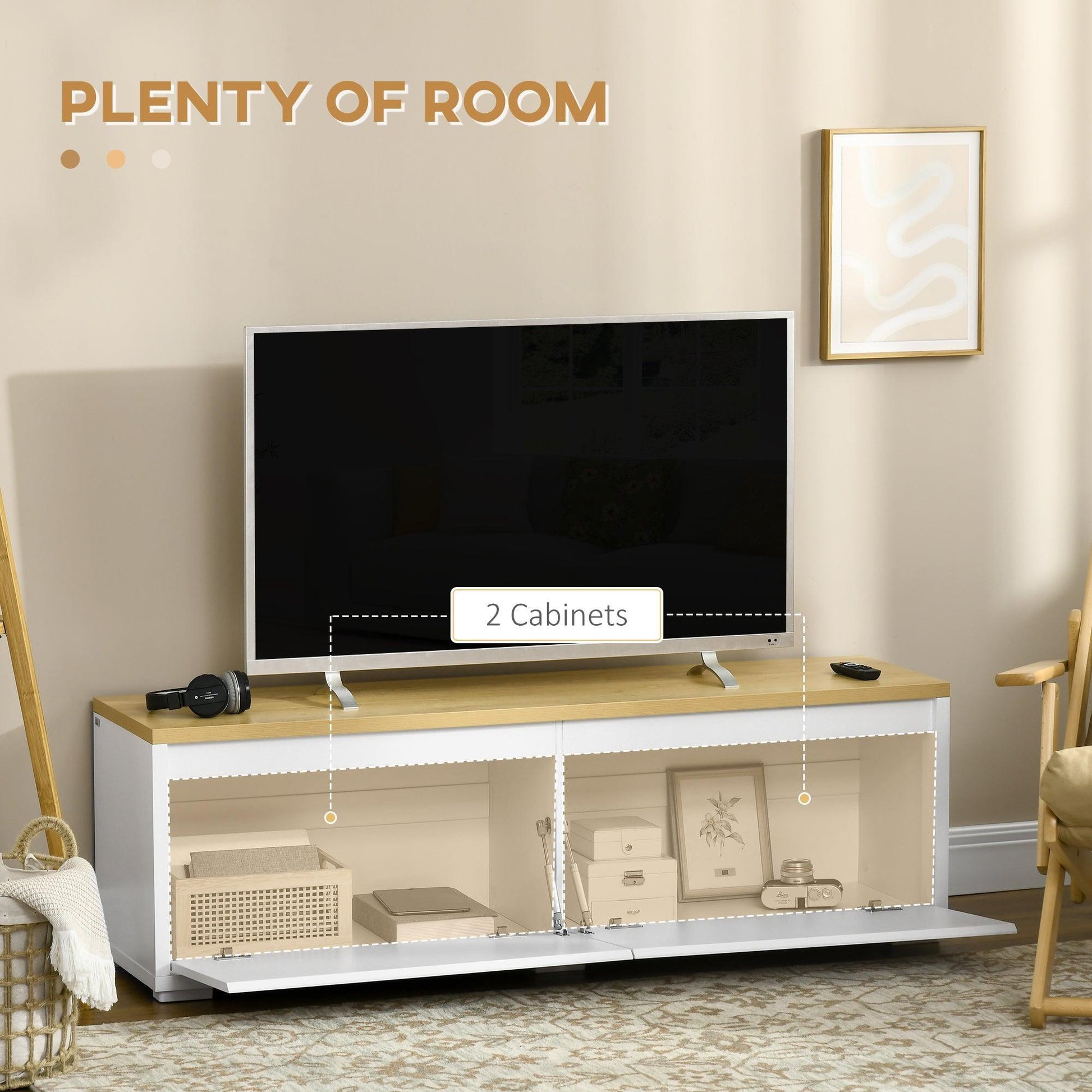 HOMCOM White TV Stand - Stylish 65 Wood Entertainment - ALL4U RETAILER LTD