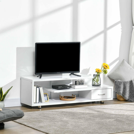 HOMCOM White TV Unit with Shelf and Drawer - 45 TVs - ALL4U RETAILER LTD