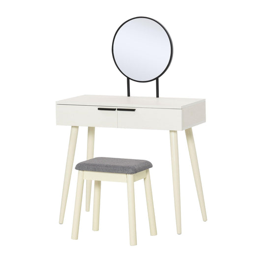HOMCOM White Vanity Table Set with Mirror and Stool - ALL4U RETAILER LTD