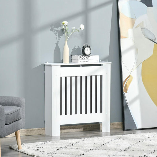 HOMCOM White Vertical Slatted Radiator Cover Cabinet - ALL4U RETAILER LTD