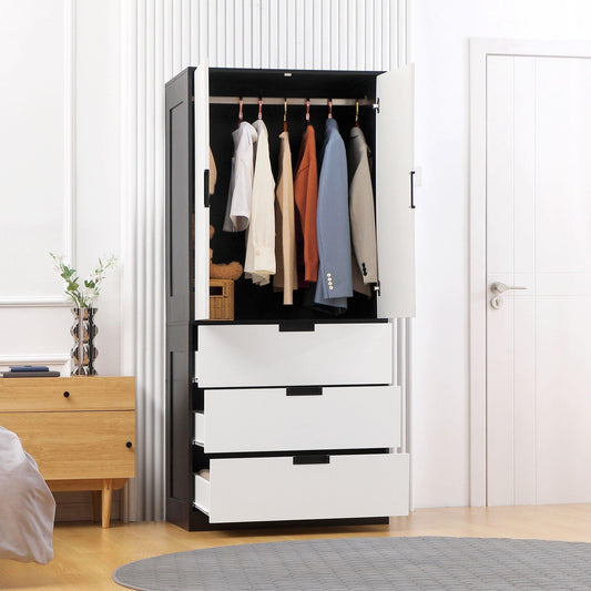 HOMCOM White Wardrobe with Drawers and Hanging Rod - ALL4U RETAILER LTD