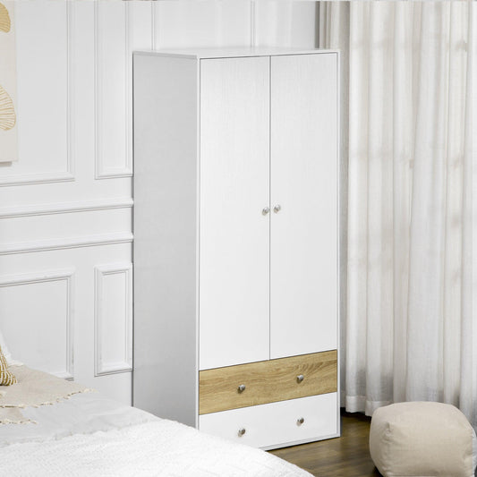 HOMCOM White Wardrobe with Drawers & Hanging Rod - Simplified Storage - ALL4U RETAILER LTD