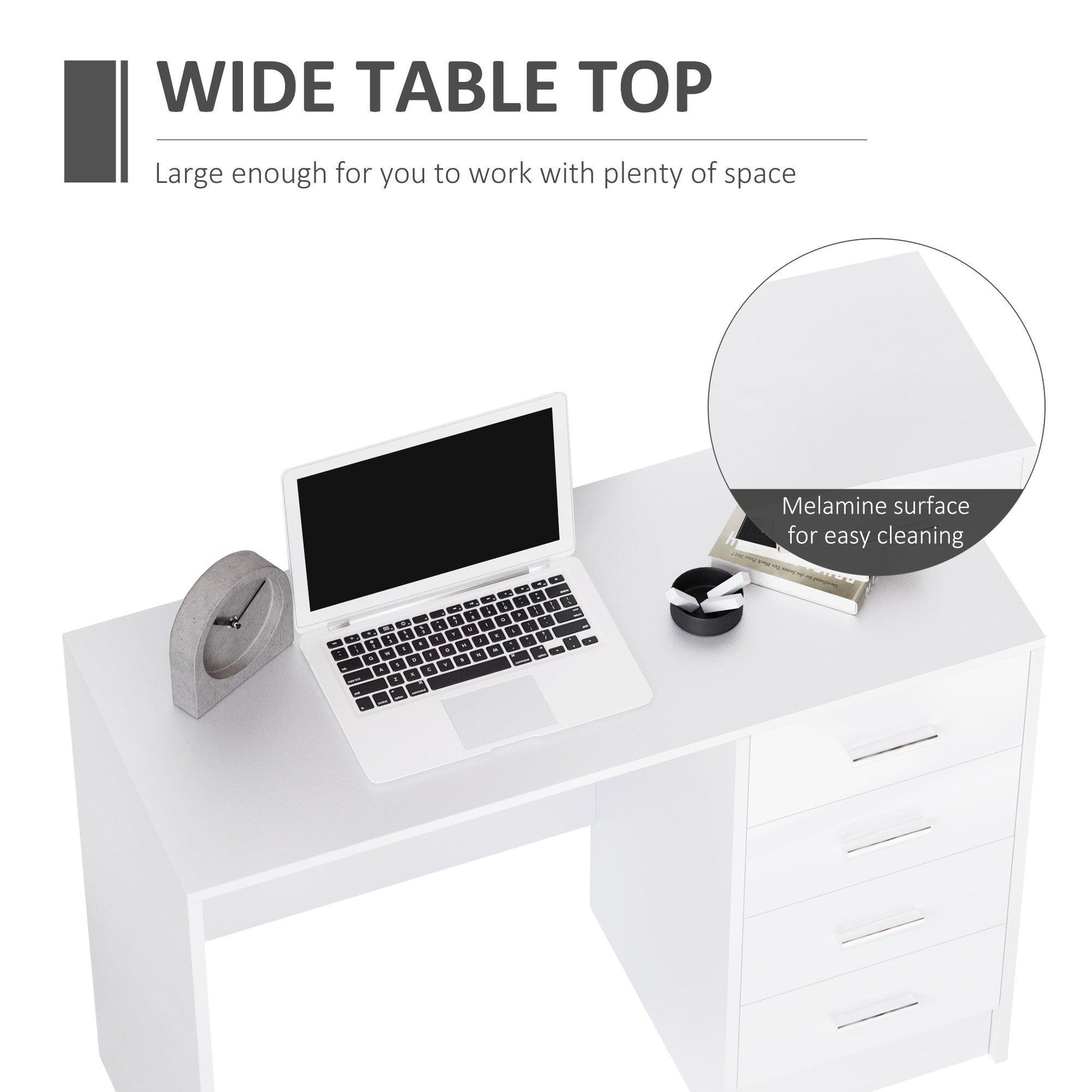 HOMCOM White Writing Desk with 4 Drawers - ALL4U RETAILER LTD