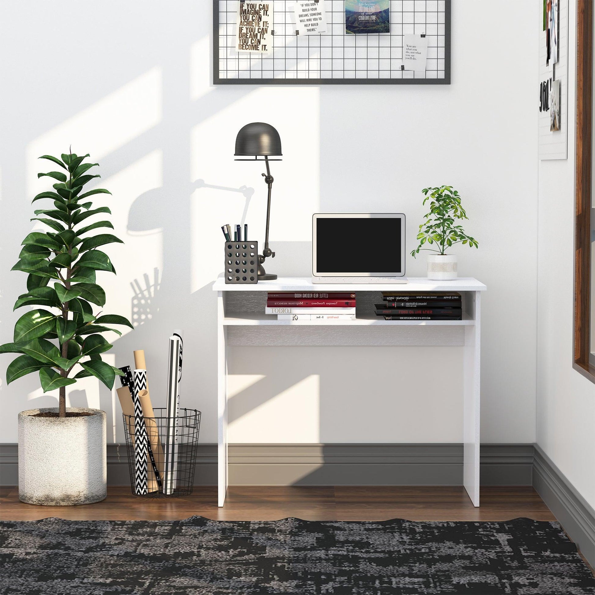 HOMCOM White Writing Desk with Storage - Compact - ALL4U RETAILER LTD