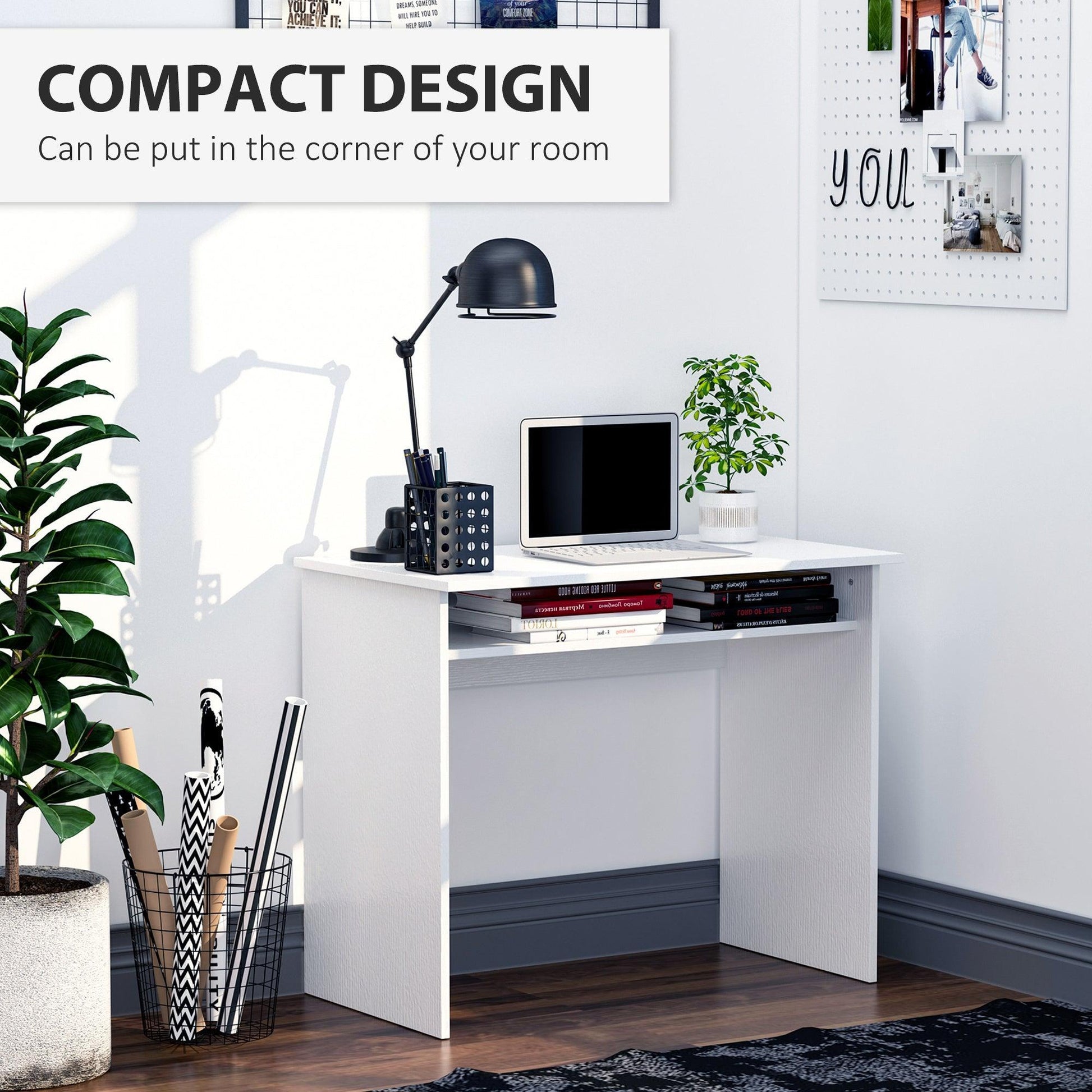 HOMCOM White Writing Desk with Storage - Compact - ALL4U RETAILER LTD