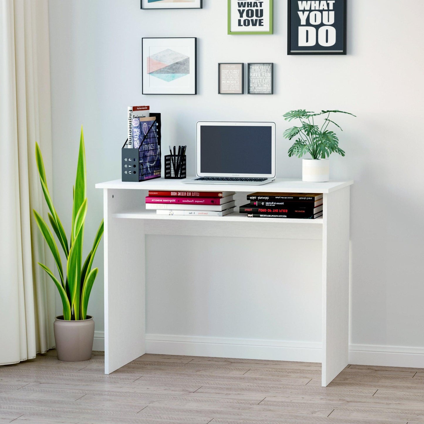 HOMCOM White Writing Desk with Storage - Compact - ALL4U RETAILER LTD