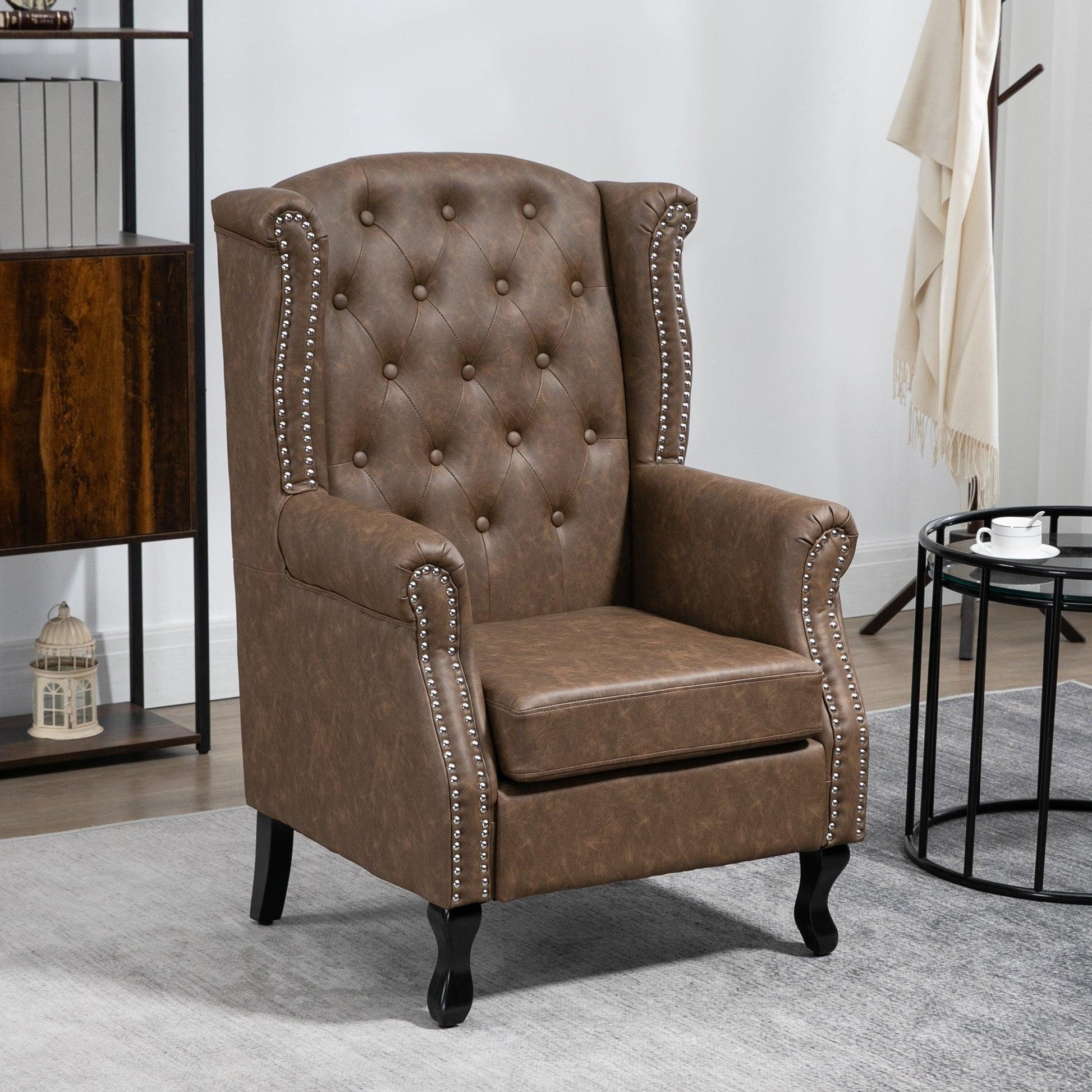 HOMCOM Wingback Accent Chair - Elegant Brown - ALL4U RETAILER LTD