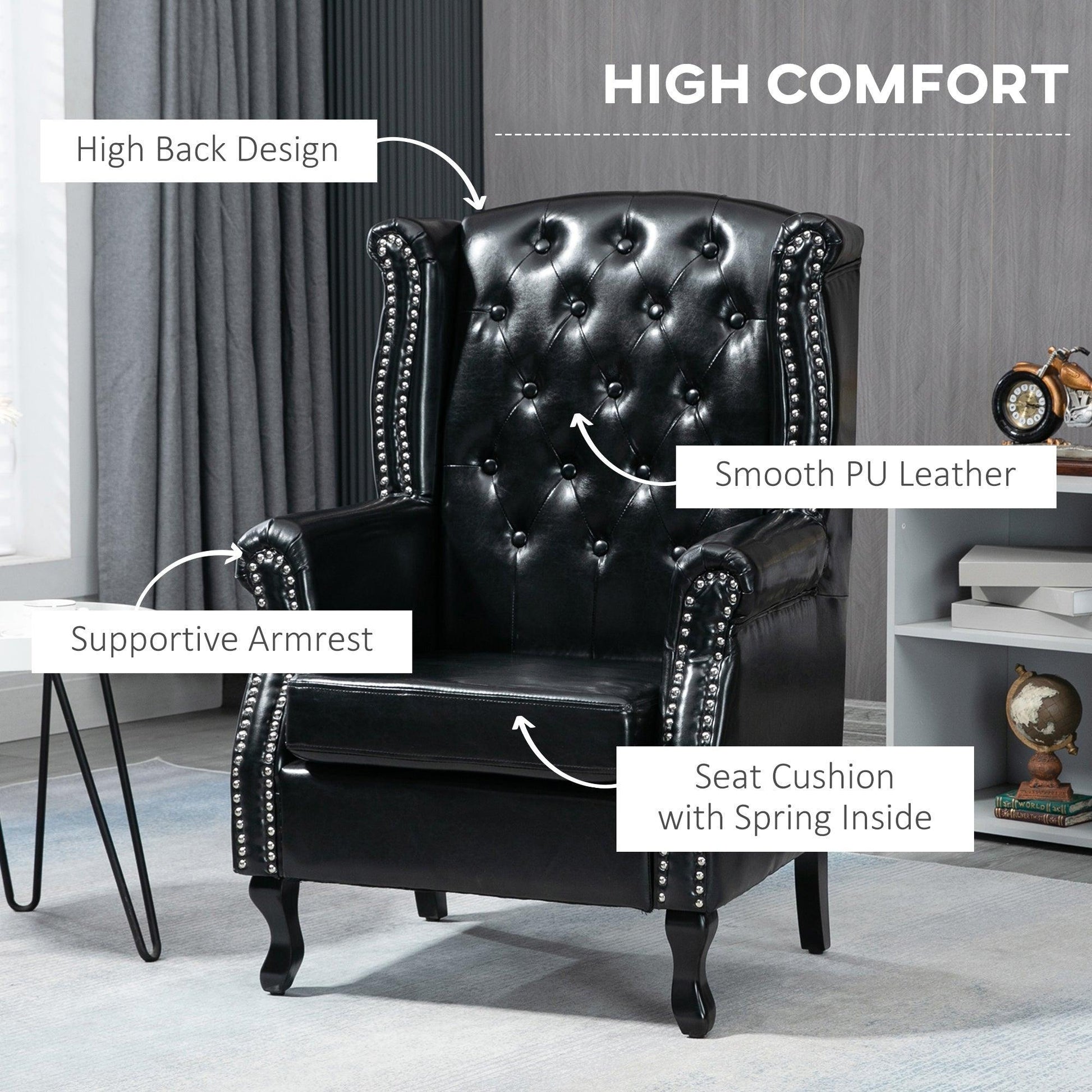 HOMCOM Wingback Armchair: Comfortable, Stylish and Elegant - ALL4U RETAILER LTD