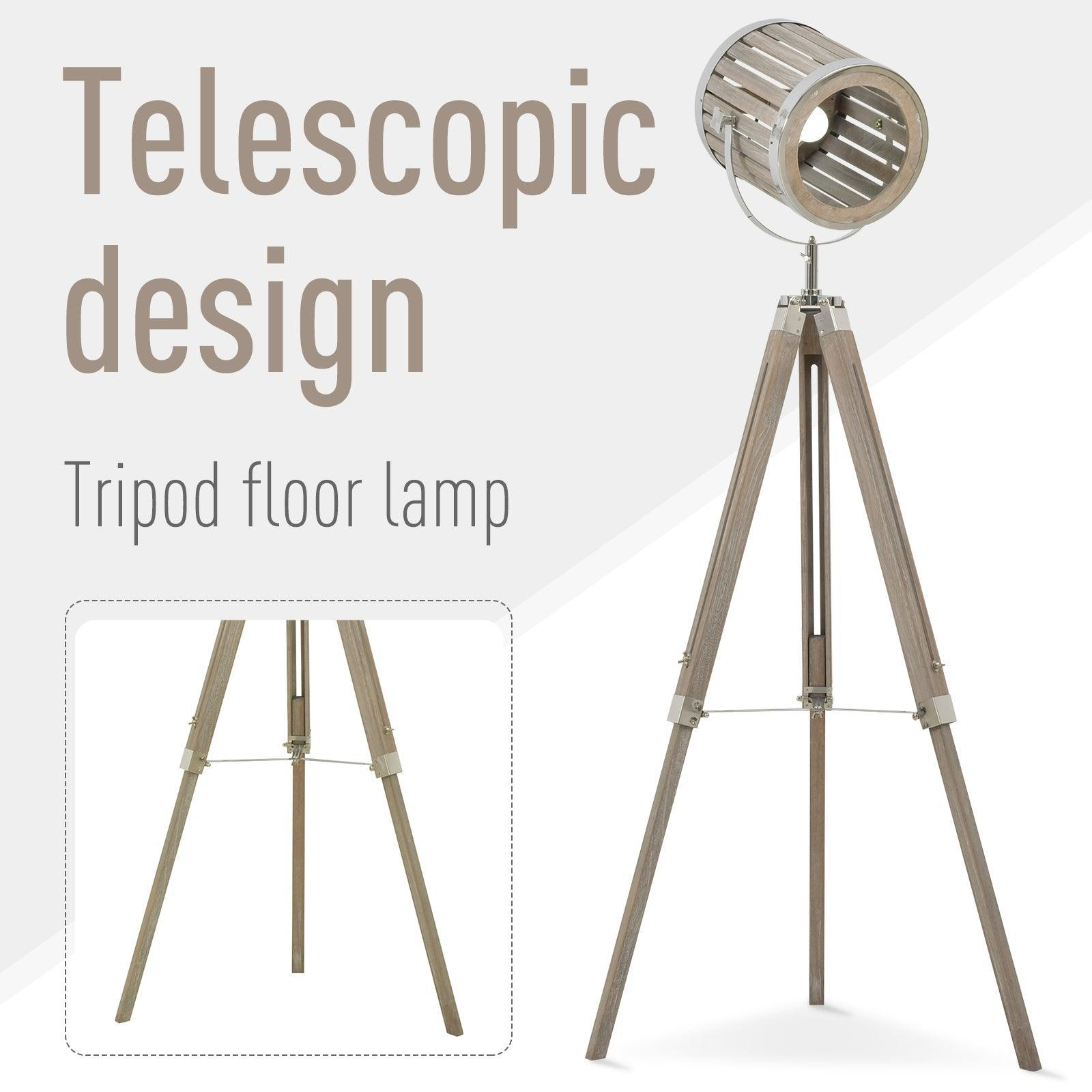 HOMCOM Wooden Adjustable Floor Lamp- Vintage Spotlight - ALL4U RETAILER LTD