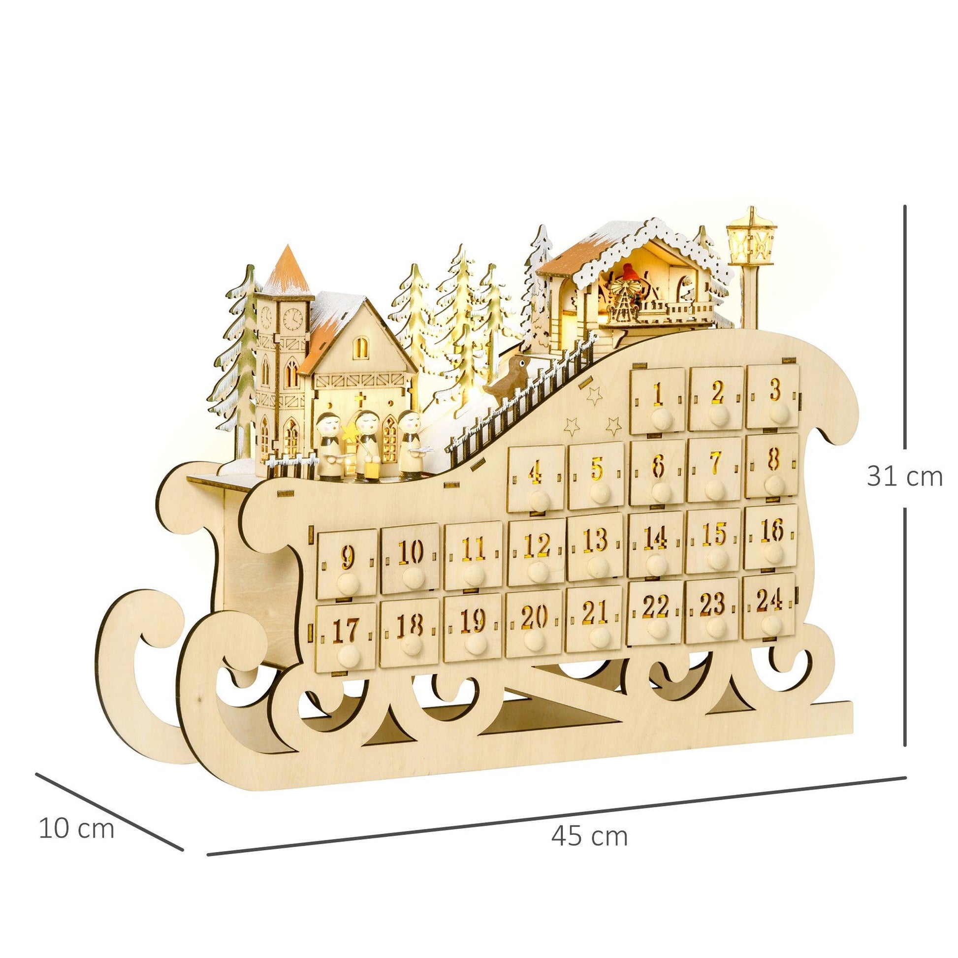 HOMCOM Wooden Advent Calendar - Countdown Drawer, Village - ALL4U RETAILER LTD