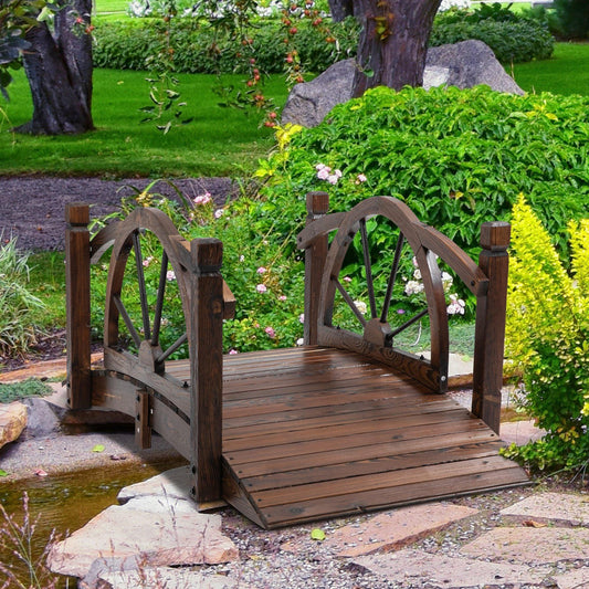 HOMCOM Wooden Garden Bridge with Safety Guardrail - ALL4U RETAILER LTD