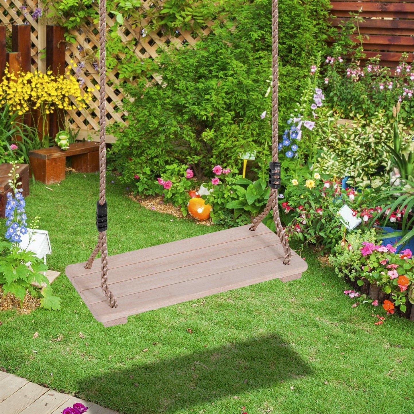 HOMCOM Wooden Garden Swing Seat - Outdoor Pine Wood Swing Chair - ALL4U RETAILER LTD