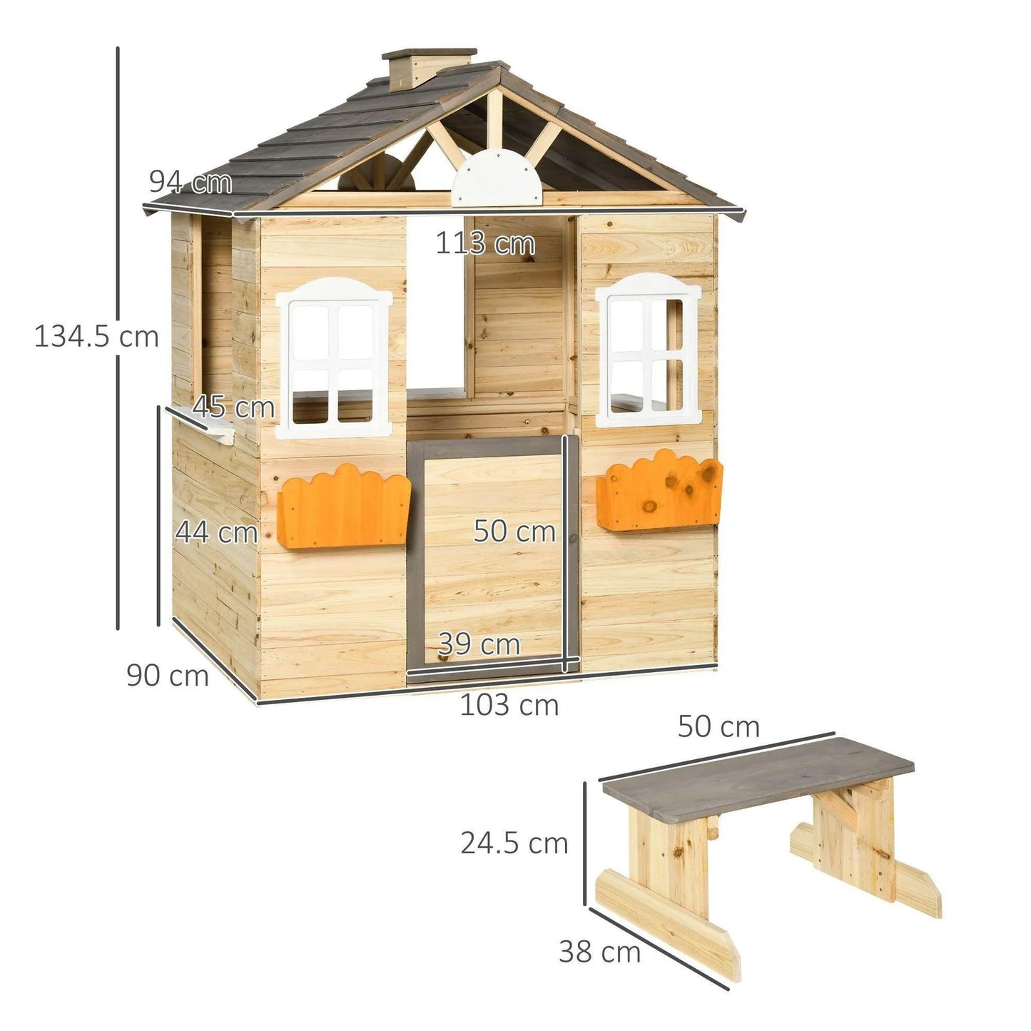 HOMCOM Wooden Kids Playhouse: Outdoor Cottage for Ages 3-7 - ALL4U RETAILER LTD