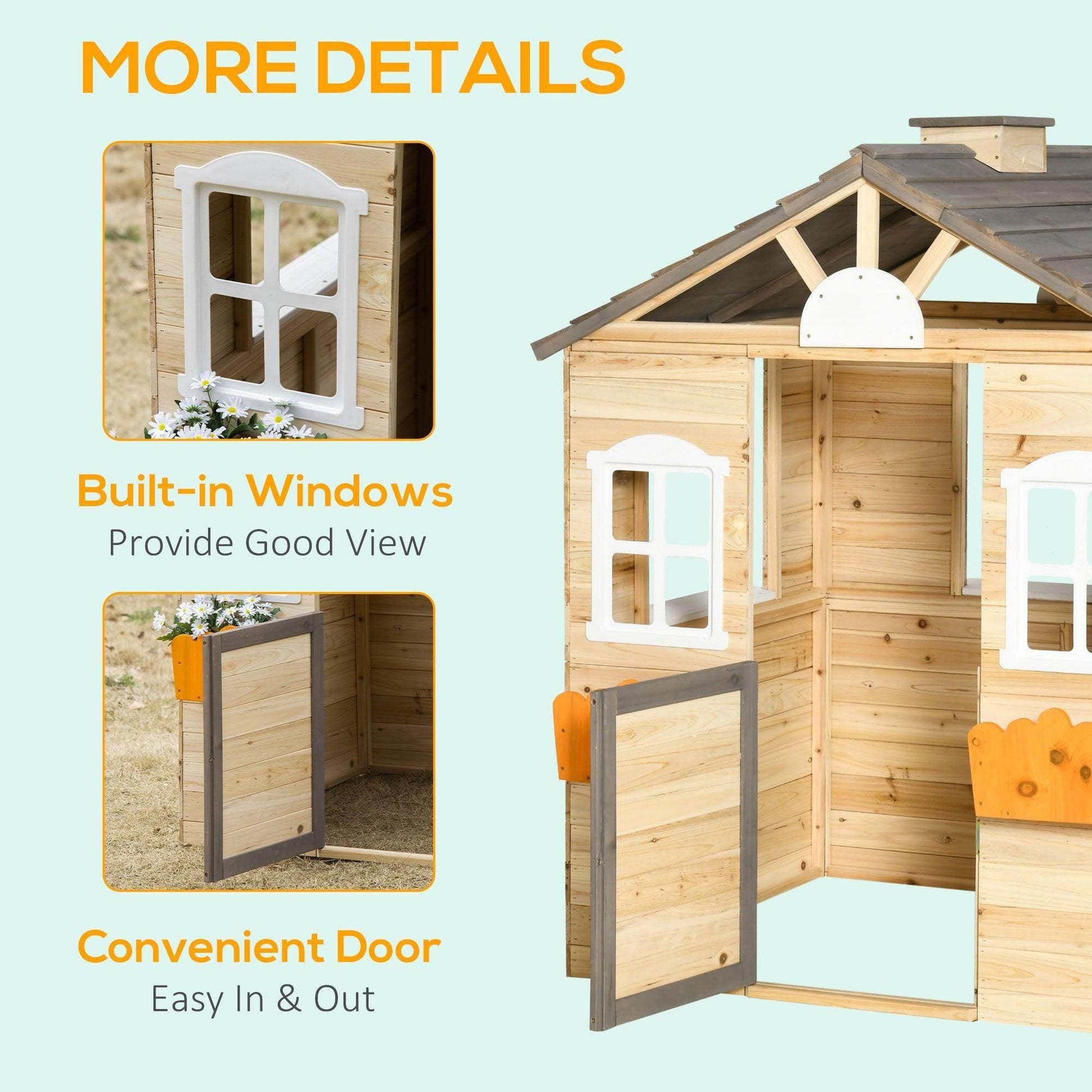 HOMCOM Wooden Kids Playhouse: Outdoor Cottage for Ages 3-7 - ALL4U RETAILER LTD