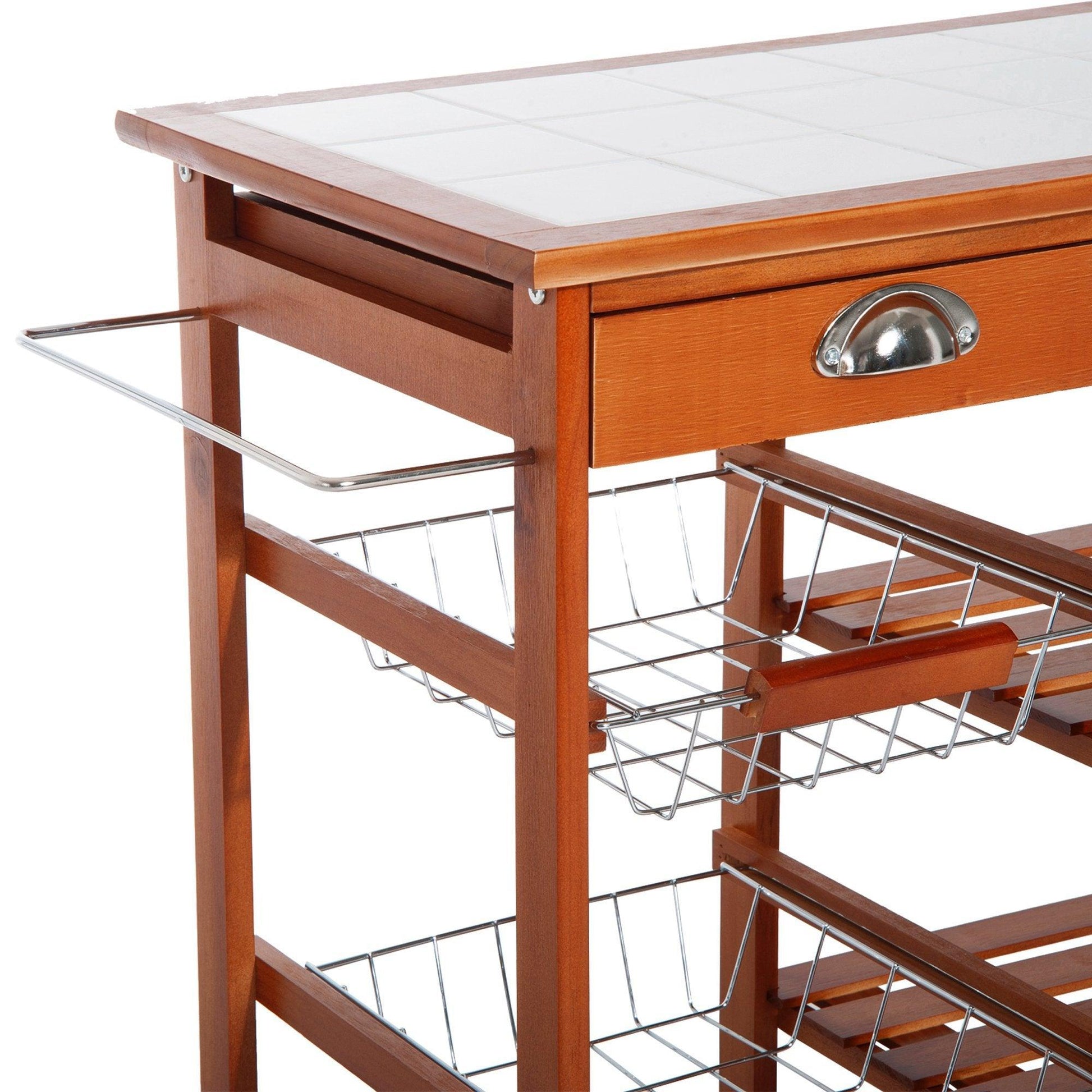 HOMCOM Wooden Kitchen Trolley Cart with Drawers - 3 Shelves - ALL4U RETAILER LTD