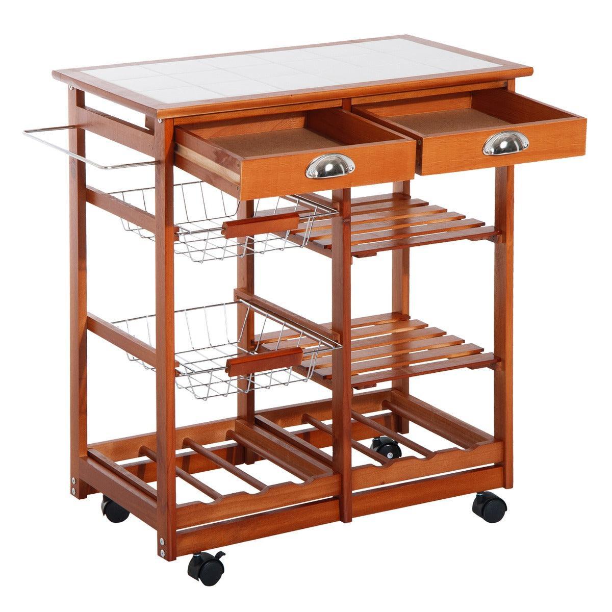 HOMCOM Wooden Kitchen Trolley Cart with Drawers - 3 Shelves - ALL4U RETAILER LTD