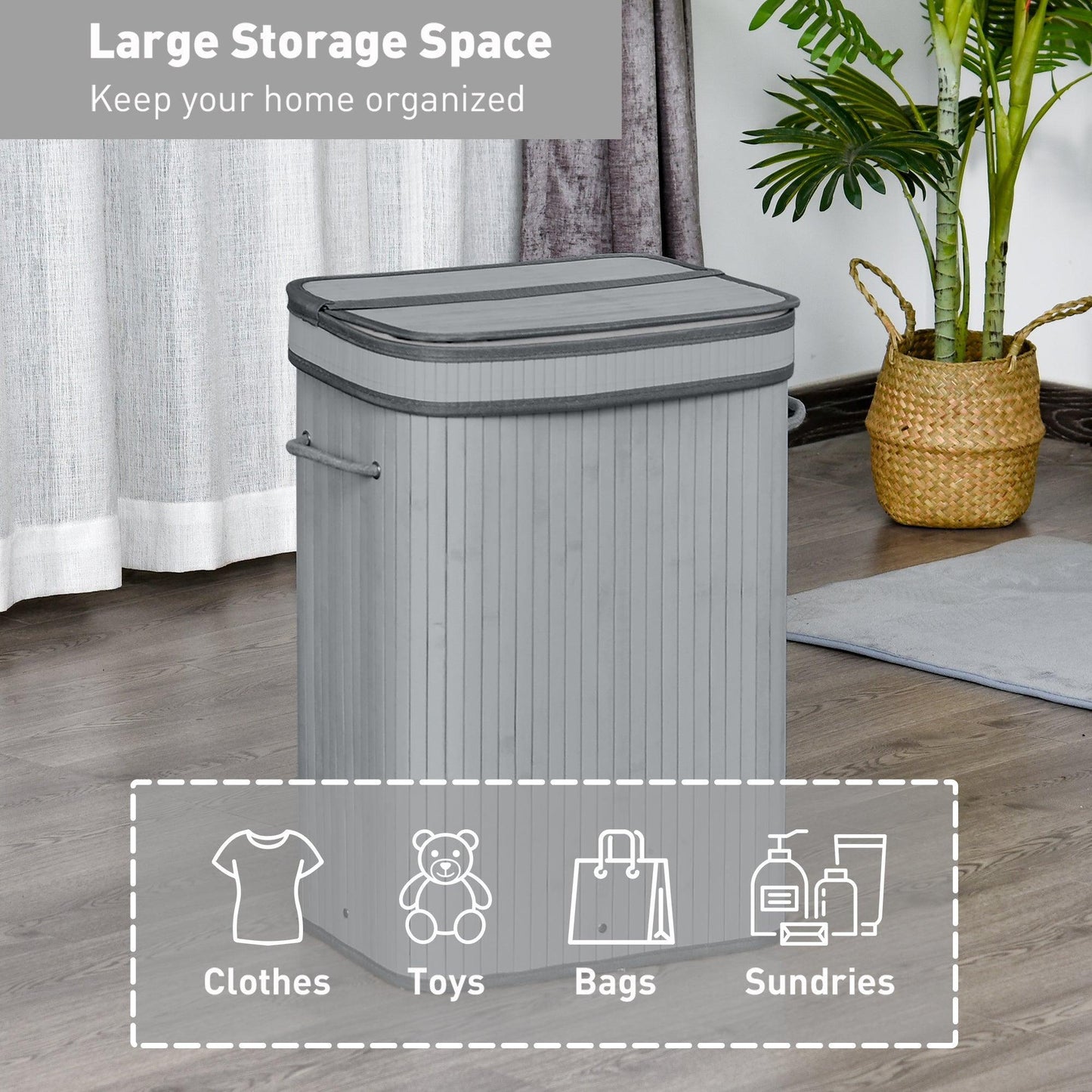 HOMCOM Wooden Laundry Basket - Foldable, 70L - ALL4U RETAILER LTD