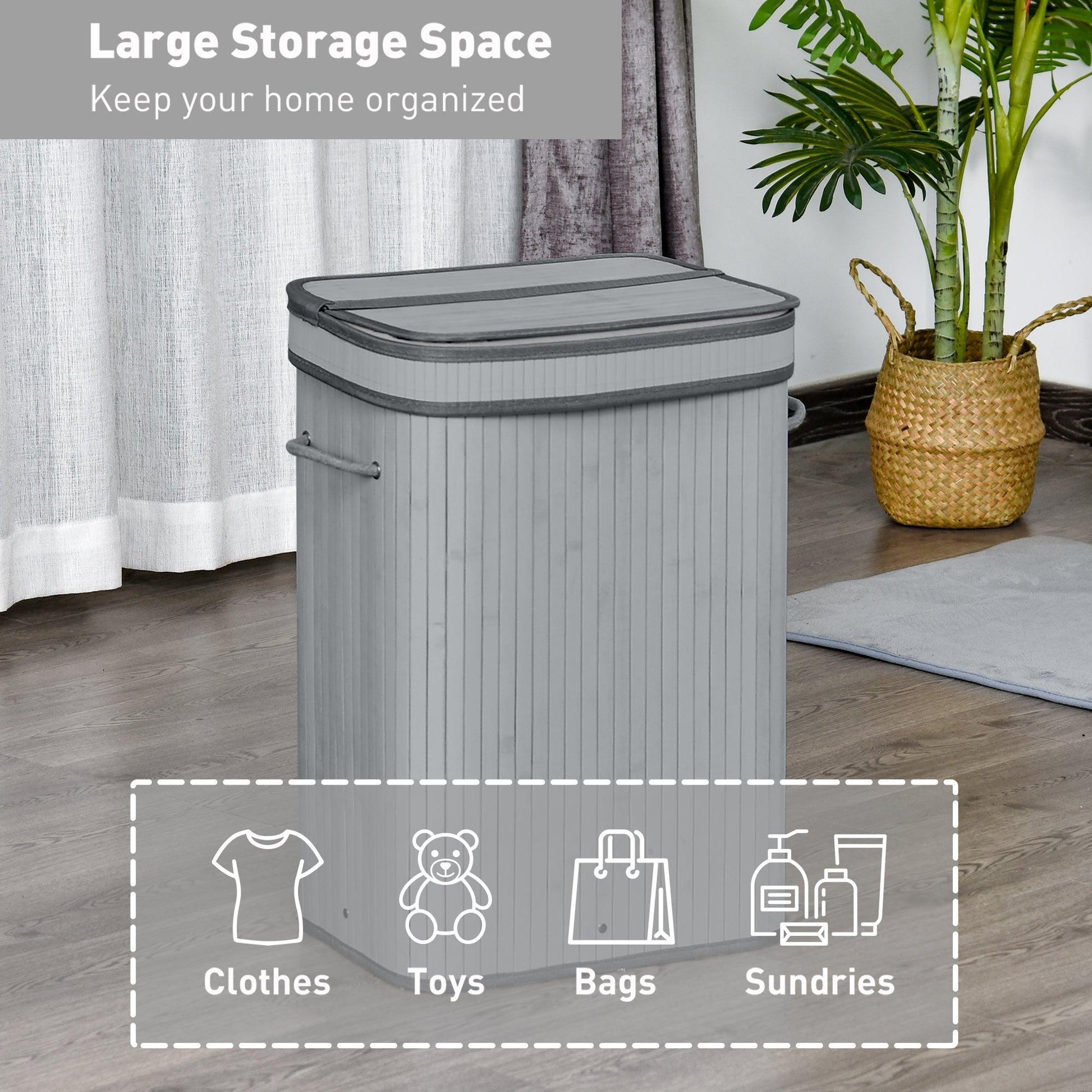 HOMCOM Wooden Laundry Basket - Foldable, 70L - ALL4U RETAILER LTD