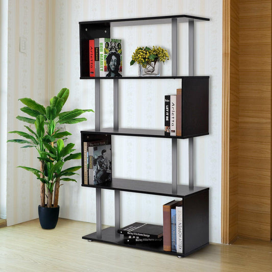 HOMCOM Wooden S Shape Bookshelf Display Unit, Black - ALL4U RETAILER LTD