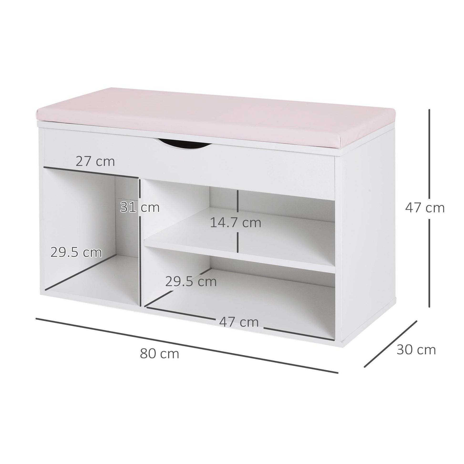 HOMCOM Wooden Shoe Cabinet Bench with Hidden Storage - White Pink - ALL4U RETAILER LTD