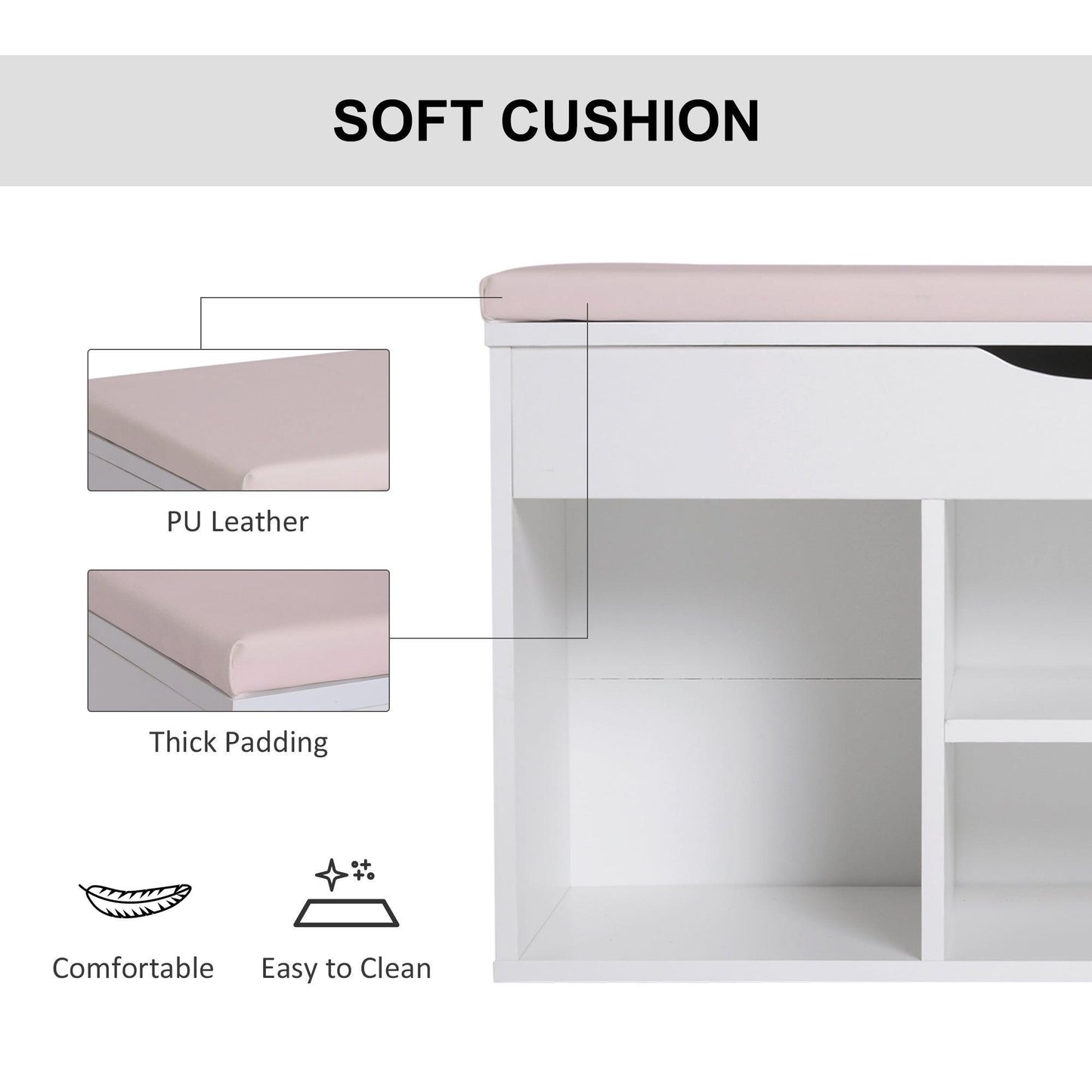 HOMCOM Wooden Shoe Cabinet Bench with Hidden Storage - White Pink - ALL4U RETAILER LTD