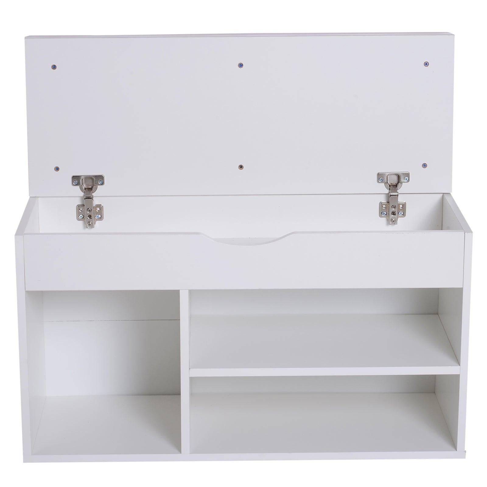 HOMCOM Wooden Shoe Cabinet Bench with Hidden Storage - White Pink - ALL4U RETAILER LTD